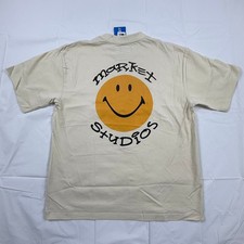 Market Studios Smiley Face Graphic T-Shirt Cream Mens Large New With Tags