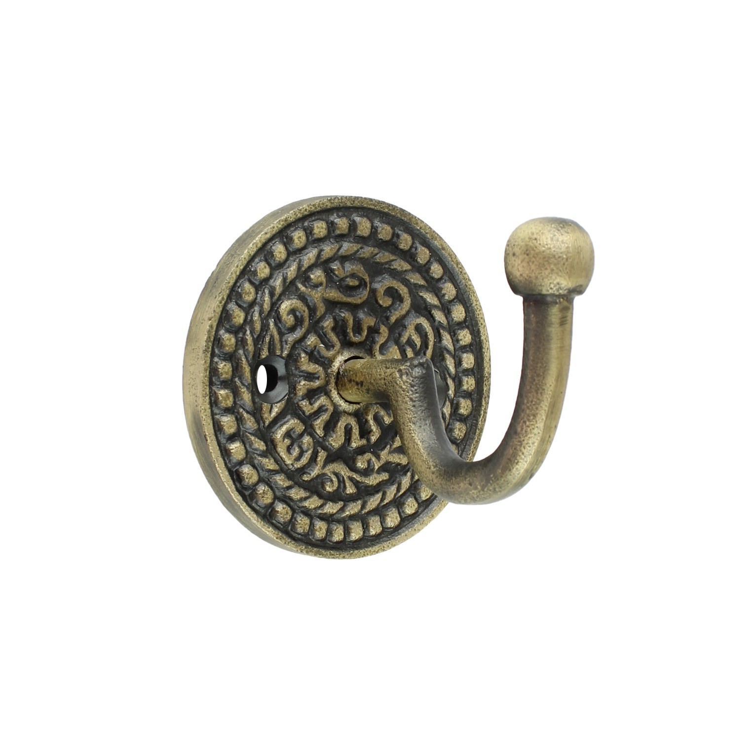 Small Cast Iron Wall Hook Floral Base Key Towel Robe Door Hanger Antique Brass