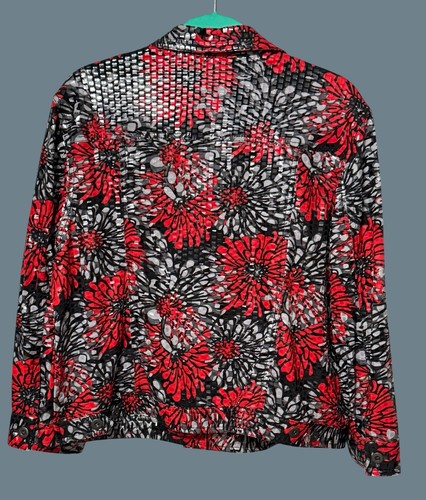 RUBY RD VINTAGE WOMAN SZ 18 CROPPED JACKET FLORAL RESPLENDENT SHINY SCALES - Picture 2 of 5