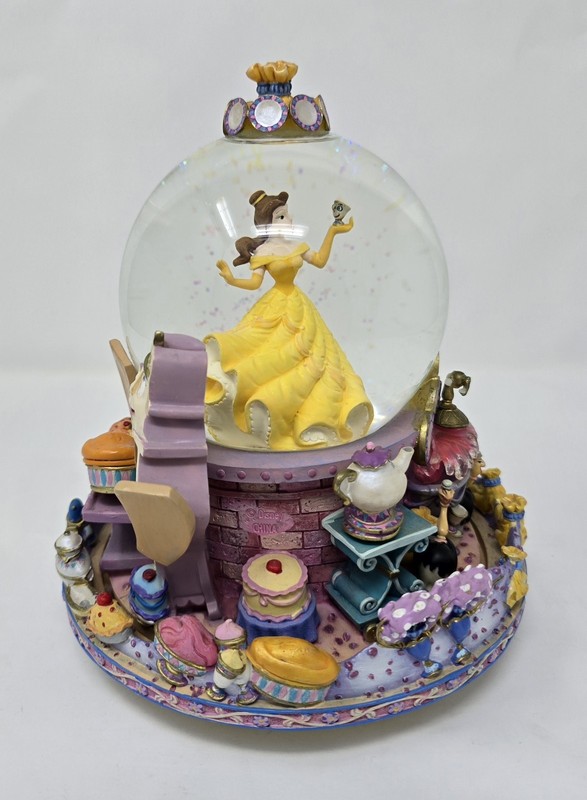 Vintage 1991 Disney Beauty and The Beast Snowglobe Plays (Be Our Guest) 8"Inch