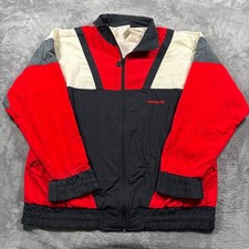 Vintage Adidas Windbreaker Jacket Mens Large Black Red Colorblock Nylon Retro