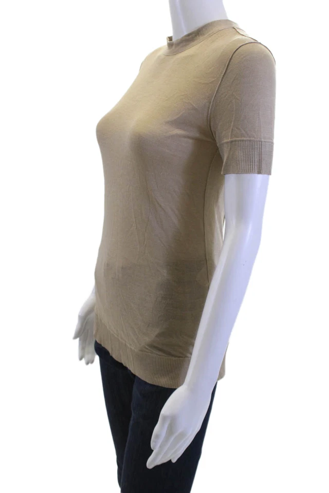 Lanvin 女式丝绸圆领 T 恤米色短袖领带 XS 码 — 第 2/4 张图片