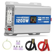 1200W Pure Sine Wave Power Inverter 12V DC to 120V AC 1200W-12V Gray Blue