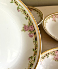 Antique Limoges Elite Works Berry Dessert Bowls Set Lot 6 Roses Gold Victorian