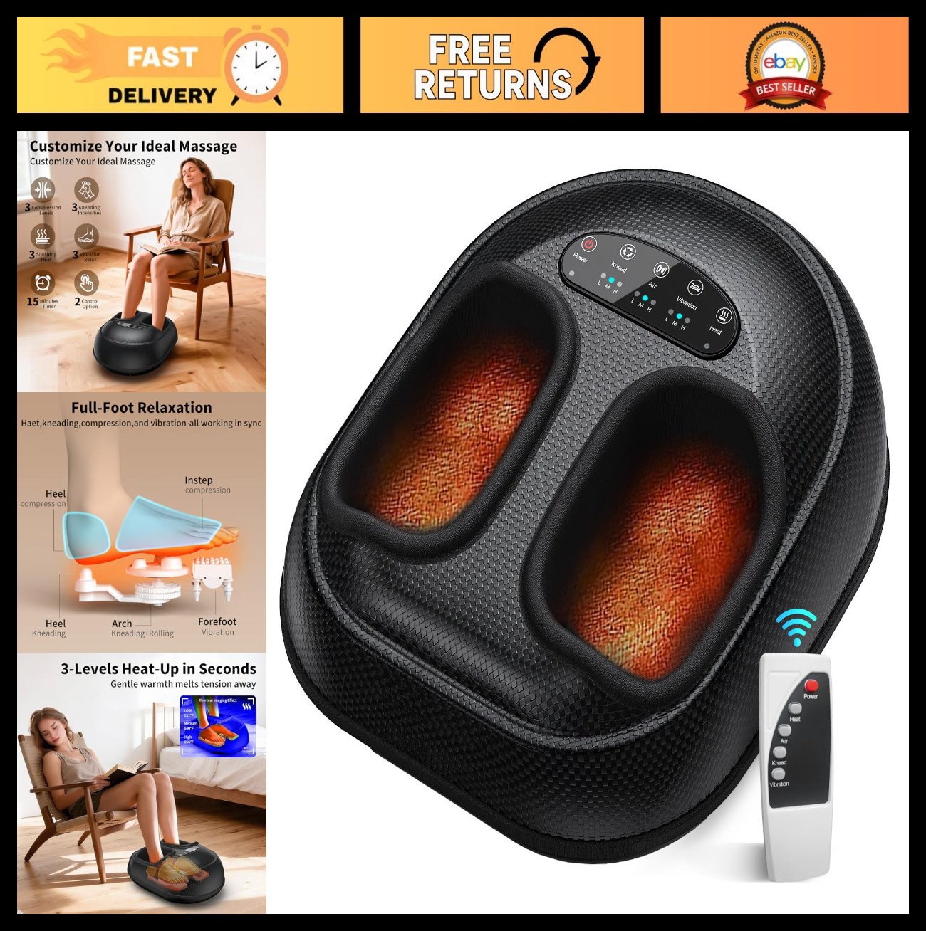 CARESKY Shiatsu Foot Massager Machine with Heat : Deep Kneading Foot Massage wit