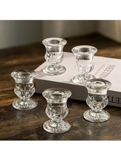 Romadedi Glass Taper Candle Holders - 20Pcs Clear Small Candlestick Holder Bulk