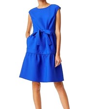TORY BURCH Blue Sleeveless Dress Belted Waist A Line Knee Length Work Casual 
