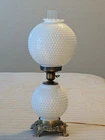 Vintage Fenton Hobnail Milk Glass Double Globe Electric Lamp