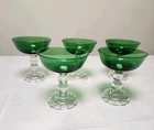 50s Vintage Green Cocktail Glasses With Wide Bowl, Bubble Foot. Set Of 5