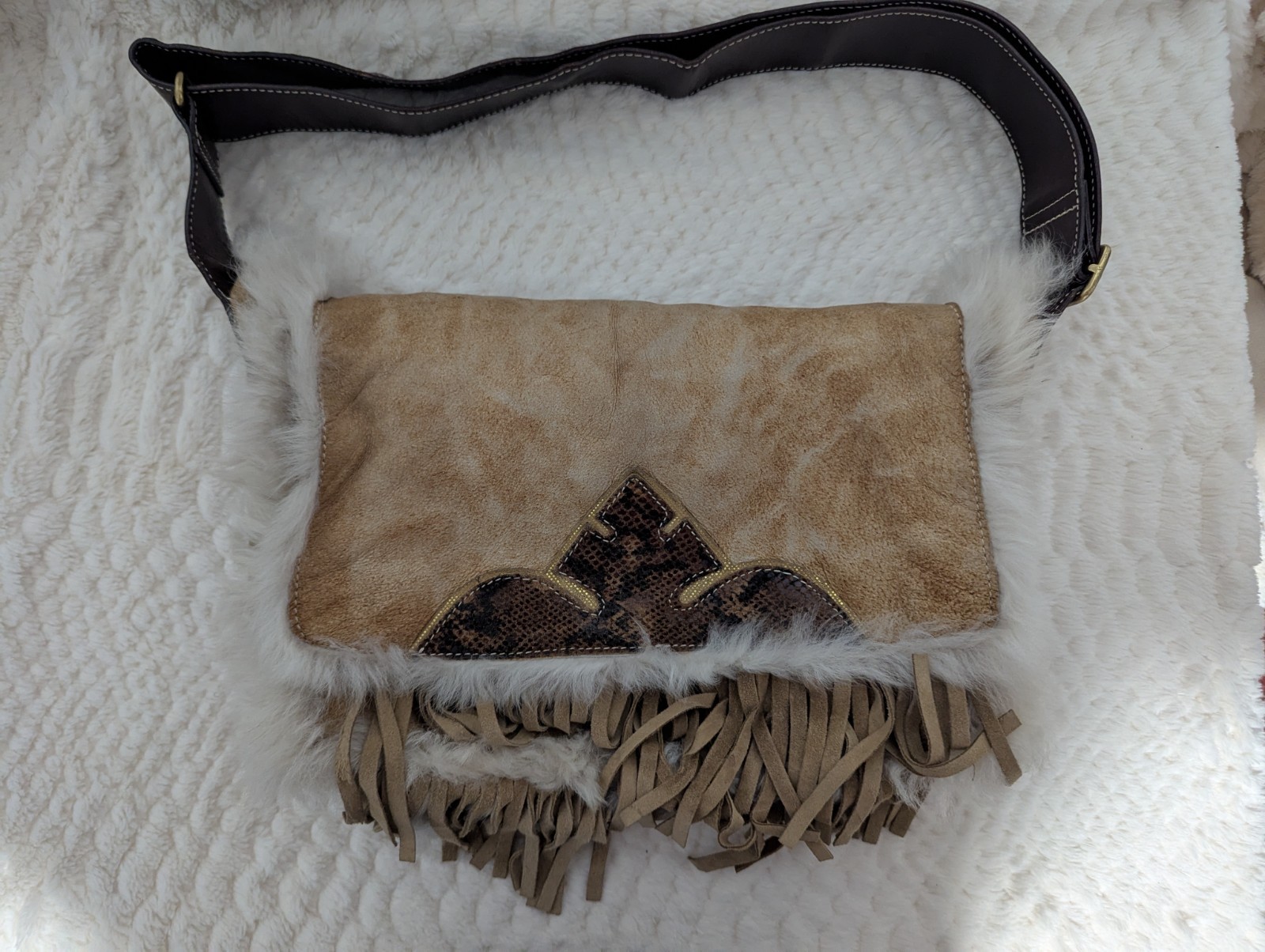 LEATHER & FUR Messenger Cross Body Shoulder Bag Gianfranco Listi Made In Italy