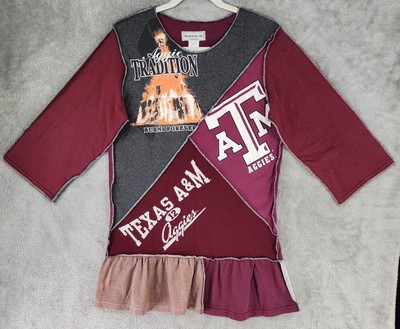 Texas A&M Aggies Shirt Womens Small Maroon Gray College NCAA Patchwork Vintage