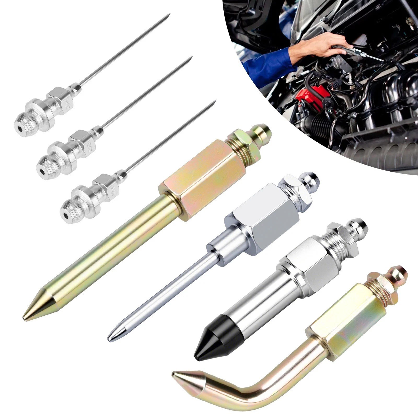 Grease Gun Accessory Kit 7pcs with Needle Nozzles Rubber Tip and Elbow Adapter