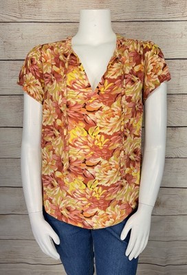 TORRID 1 Women's Burnt Orange Rust Floral Gauze SS Esther Peasant Blouse EUC 1X