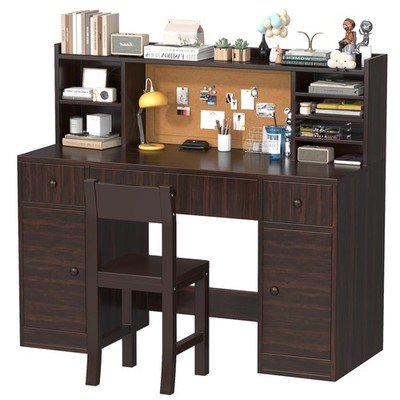 Espresso Wooden Kids Desk and Chair Set,48