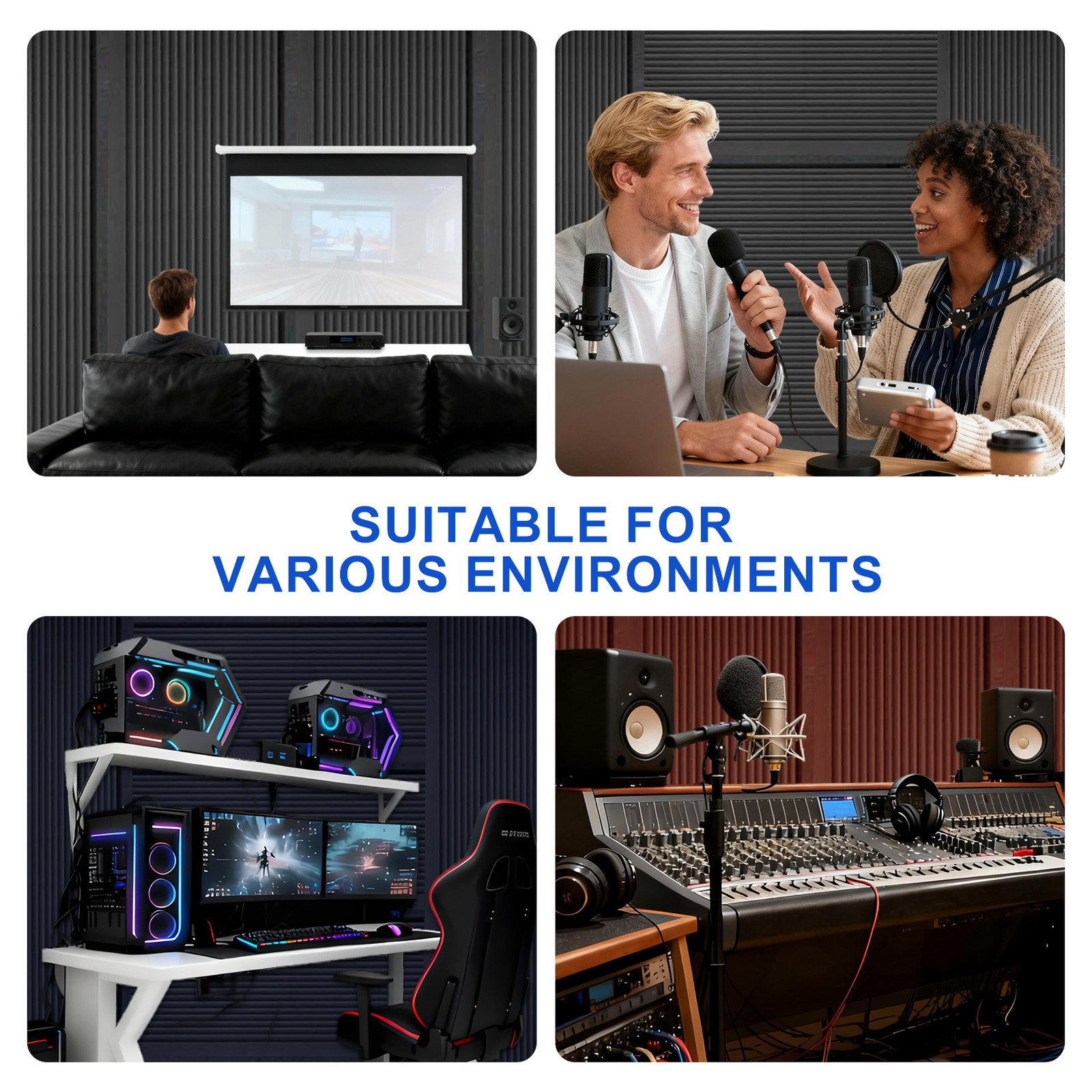 Acoustic Panels 4 Pack 48×24" Soundproof Foam Panels w/ Self-Adhesive for Home