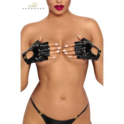 Gants mitaines en vinyle F263 - NOIR HANDMADE - Photo 1/4