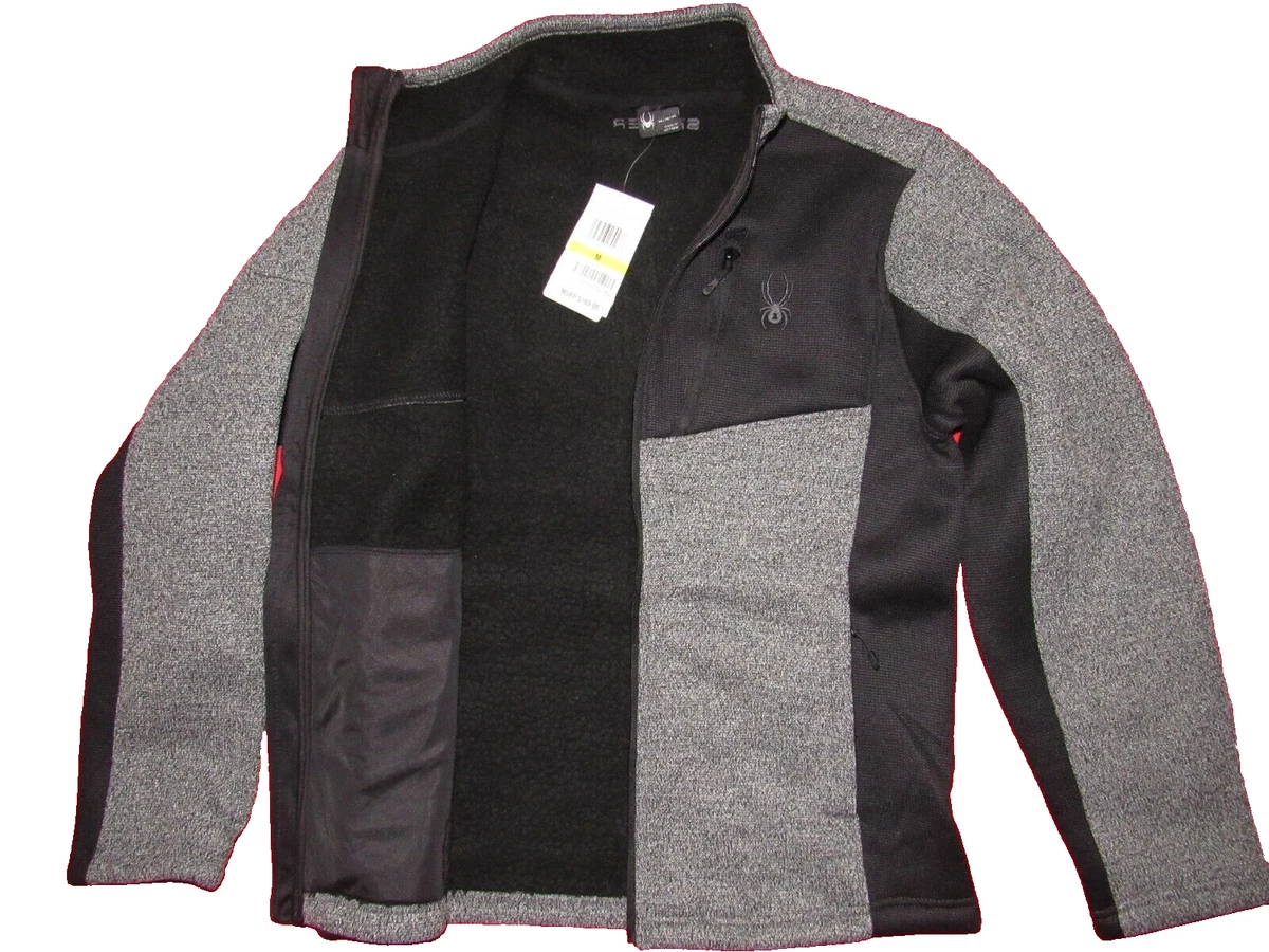 Spyder Mens size M Gray Fleece Sherpa Lined Full Zip Waffle Knit Jacket  Chest 42 | eBay