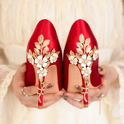 Women's Flower Beaded Satin Classic Slip On Dress Formal Wedding Pumps Shoes  New | eBay
