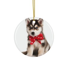 Siberian Huskie Puppy - Ceramic Christmas Ornament - Printed in USA