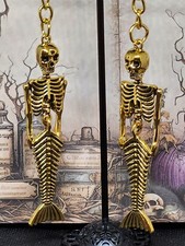 Mermaid Skeleton Keychain Halloween Spooky Goth Gold FREE SHIPPING