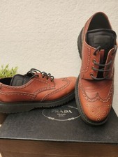 LUXURY PRADA DERBY BUSINESS SHOES 2EG008 BROWN LEATHER US 10.5