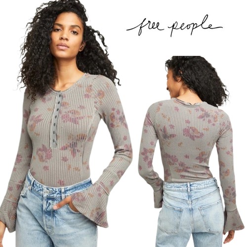 Camicia nuova Free People Layer Me floreale Henley top manica a campana taglia large - Foto 1 di 11