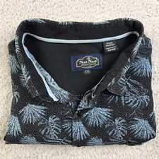 Nat Nast Shirt Mens 2XL Leaf Print Silk Blend Bowling Button Up Short Sleeve