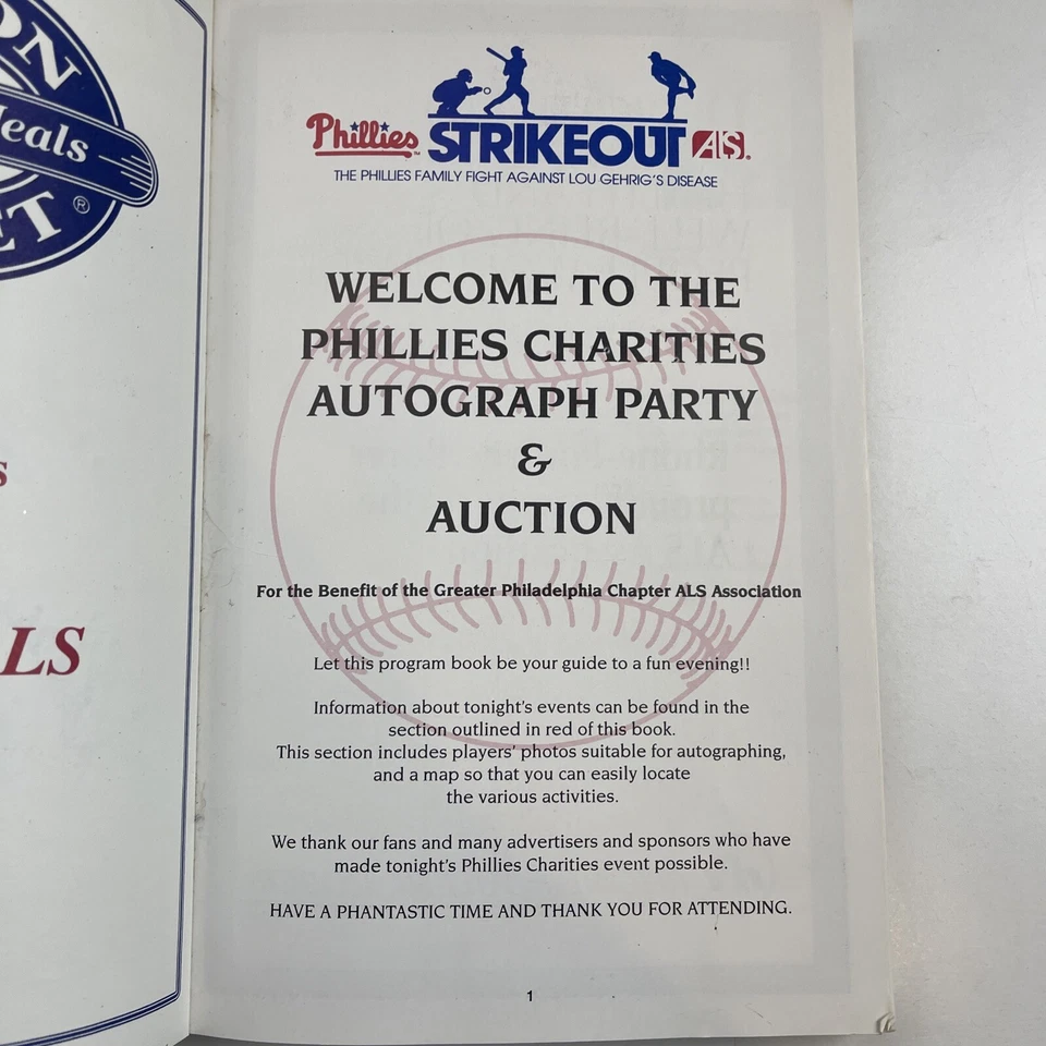 Philadelphia Phillies Autographed Charity Auction Book Lou Gehrig's 1996 - Image 2 of 4