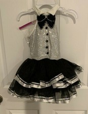 Revolution DanceWear White/Black Tuxedo Dress and Gloves - 6 - NEW