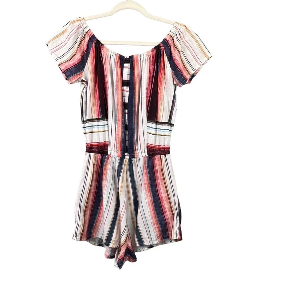 Mameluco para mujer Lucky Brand pequeño borla fuera del hombro rayas multicolores Foto 2 de 4