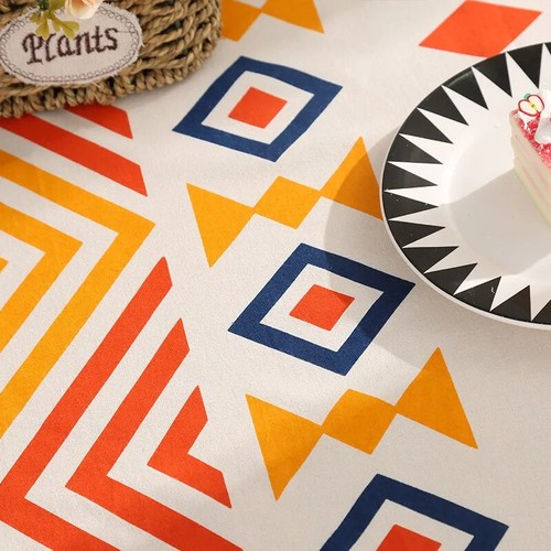 Geometric Cotton Linen Texture Tablecloth for Living Room, Coffee Table Fabric - Picture 5 of 10