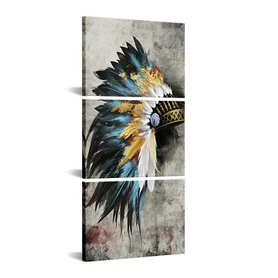 sechars Native American Art Prints Abstract Feathered Chiefs Headdress Painti...