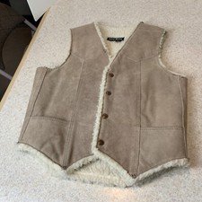 VTG Steer Brand Western Sherpa Fleece Brown Leather Suede Vest Men s M
