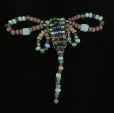 Vintage Hand Crafted Blue Purple & Green Beaded Dragonfly Brooch 2.75” Length