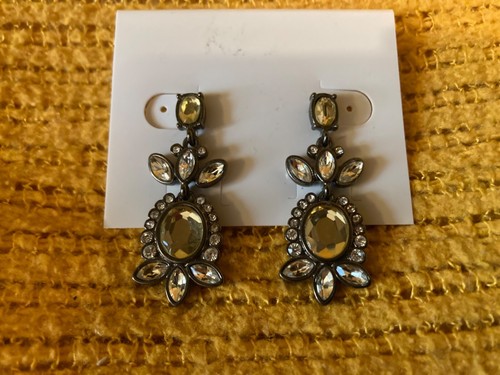 Lia Sophia Simulated Two-Tone Diamond Earrings, Drop, Stud, Pierced, Silver-Tone - Picture 3 of 7