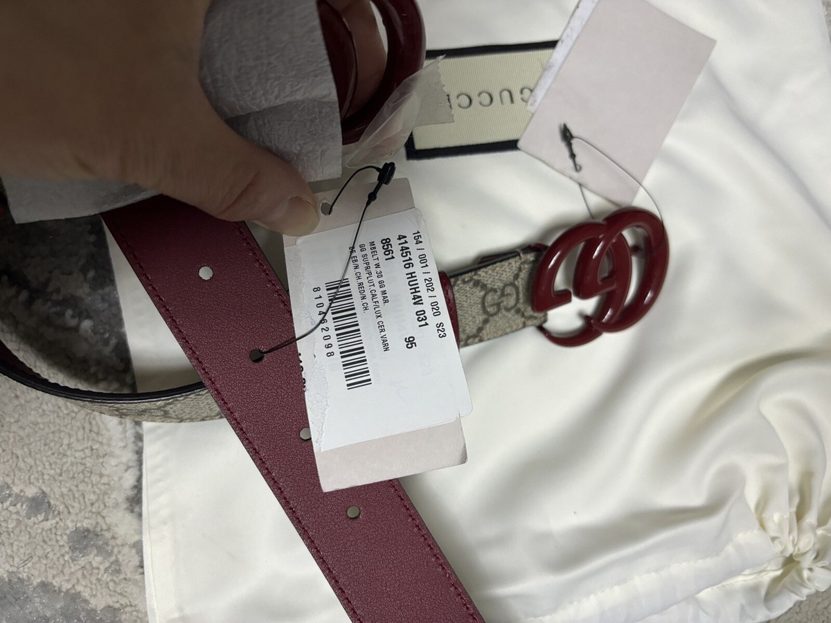 NEW Gucci Marmont Belt GG Logo Red Brown Monogram Canvas 85  display picture 2