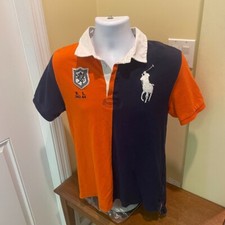 Polo Ralph Lauren Shirt Boys XL 18-20 Big Pony Color Block Orange Navy Rugby