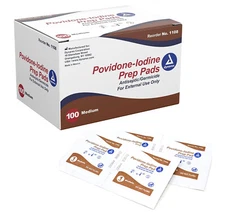Dynarex Povidone-Iodine Prep Pads 2.5"x1.25" - Antiseptic- 100 Pads - Sterile