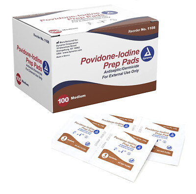 Dynarex Povidone-Iodine Prep Pads 2.5''x1.25'' - Antiseptic- 100 Pads - Sterile