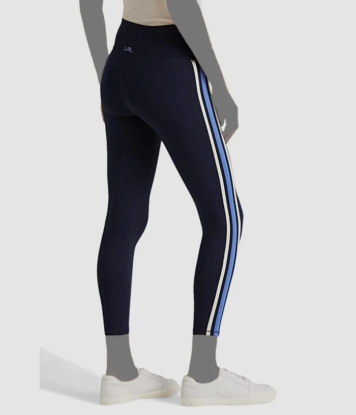 $89 Ralph Lauren Womens Blue Side Stripe Stretch Cropped Leggings