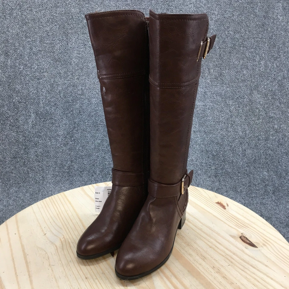 Botas Unisa para Mujer 6 M Pamma Montar Hasta la Rodilla Marrón Imitación Cuero Cremallera Tacones NUEVAS Foto 4 de 4