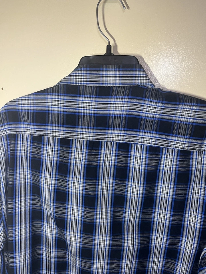 Camisa de vestir ajustada a cuadros azul/blanco gris Alfani para hombre talla XXL regalo perfecto Foto 3 de 4