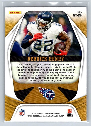 2020 Panini Certified Gold Team Derrick Henry Tennessee Titans #GT-DH - Picture 2 of 2