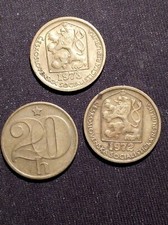 3 x OLD 20 HALERU 1972 / 3 & 4 COINs OF CZECHOSLOVAKIA CZECH LION WITH SHIELD