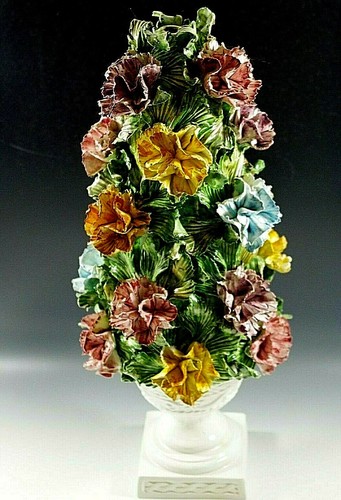 CAPODIMONTE LAMP BASE ITALY CARNATION FLOWERS TOPIARY WITH URN VINTAGE 20'' - Picture 2 of 7