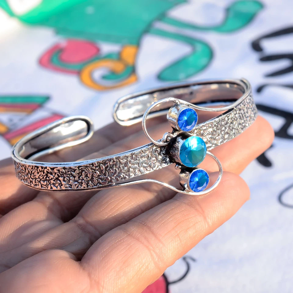 Brazalete brazalete de plata de ley 925 con topacio azul y piedras preciosas de tanzanita regalo por primera vez Foto 2 de 4