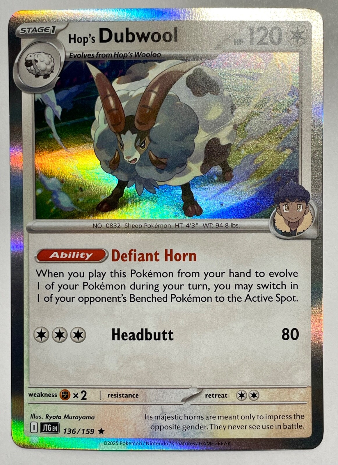 Hop's Dubwool 136/159 - Holo Rare - Pokemon TCG: Journey Together -LP
