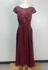 JJ's House Claret Red Illusion Chiffon Lace Long Evening Dress Sz 10 164106