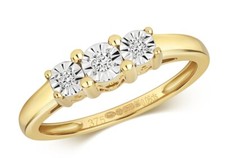 Real Diamond Three Stone Ring Solid Yellow Gold Trilogy Engagement