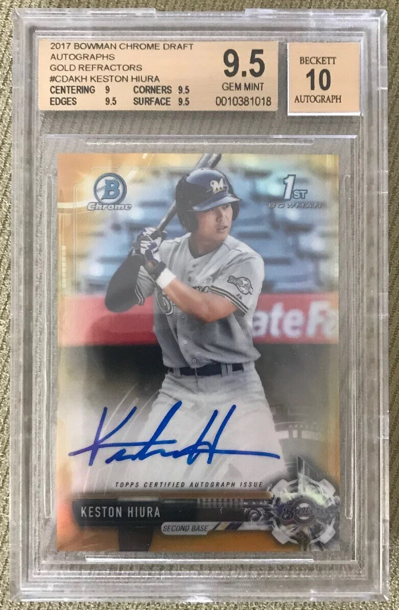 2017 Bowman Chrome Draft Keston Hiura Gold Auto /50 BGS 9.5 10 Milwaukee Brewers